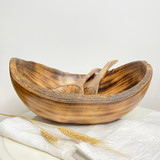 Burned Wood Salad Bowl Set | Oval Rustic Medium | Jacaranda Wood | Handmade In Kenya