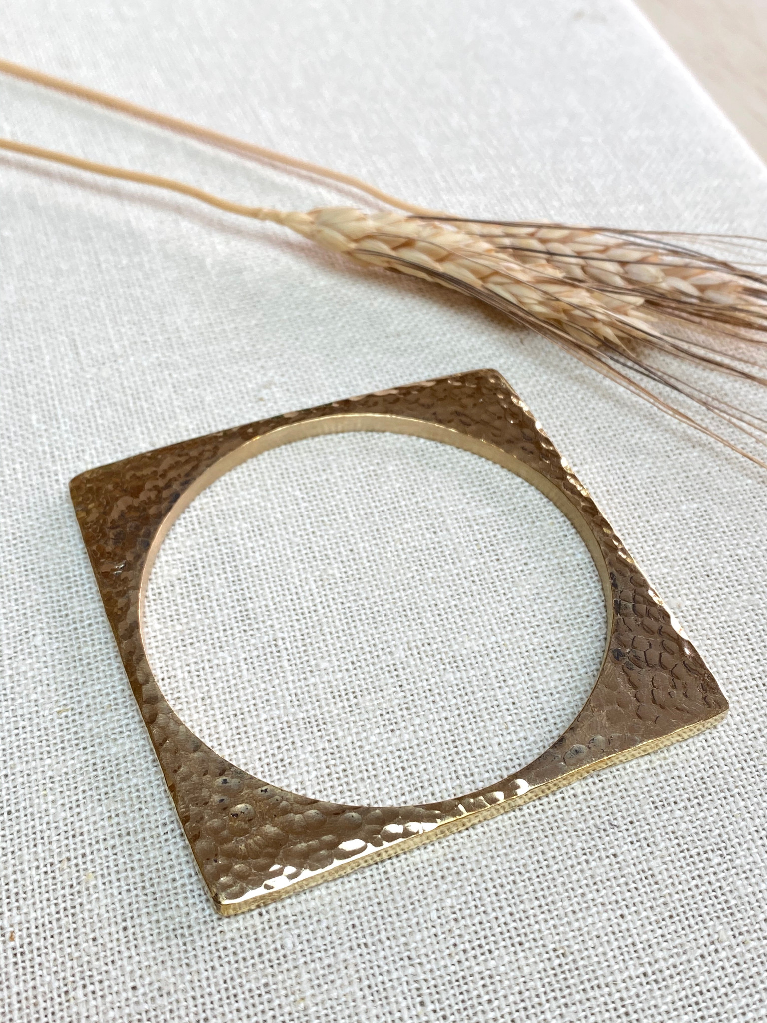 Hand Hammered Bracelet Square Closed Rough Bangle Gold Brass