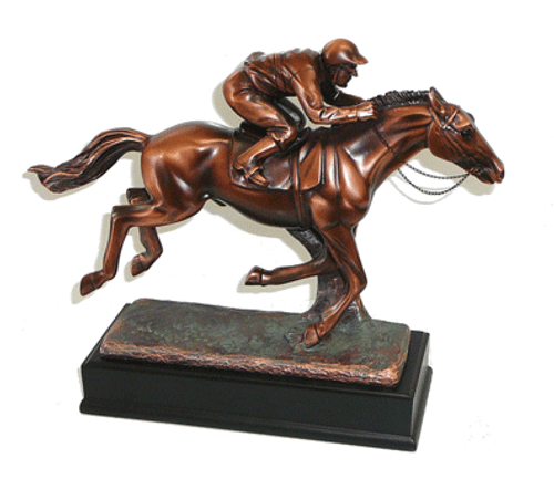 Bronze coated horse racing trophy sculpture
