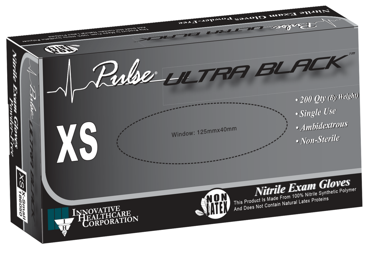 Pulse Ultra Black Nitrile Tattoo Gloves, Textured, **200/bx**