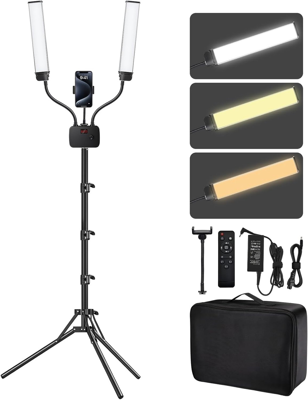 Dual Arms Tattoo Floor Lamp, Adjustable Goosenecks, 45W, Tripod Base