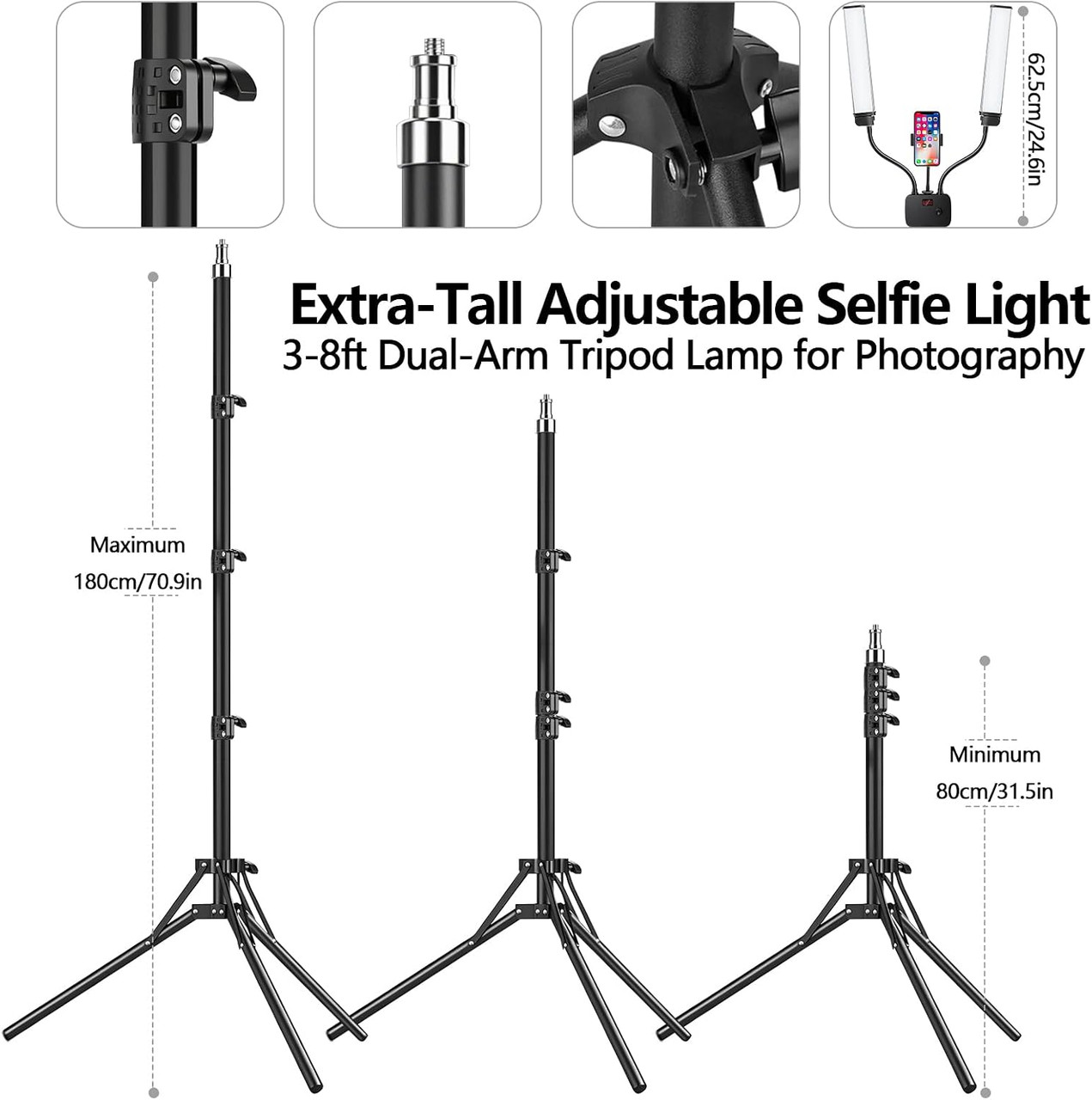 Dual Arms Tattoo Floor Lamp, Adjustable Goosenecks, 45W, Tripod Base