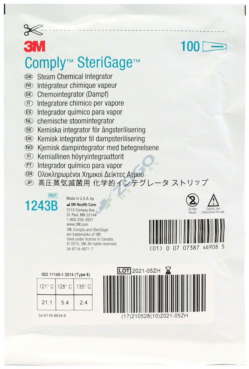 3M™ Comply™ SteriGage™ Steam Chemical Integrator 1243B, 100/PK