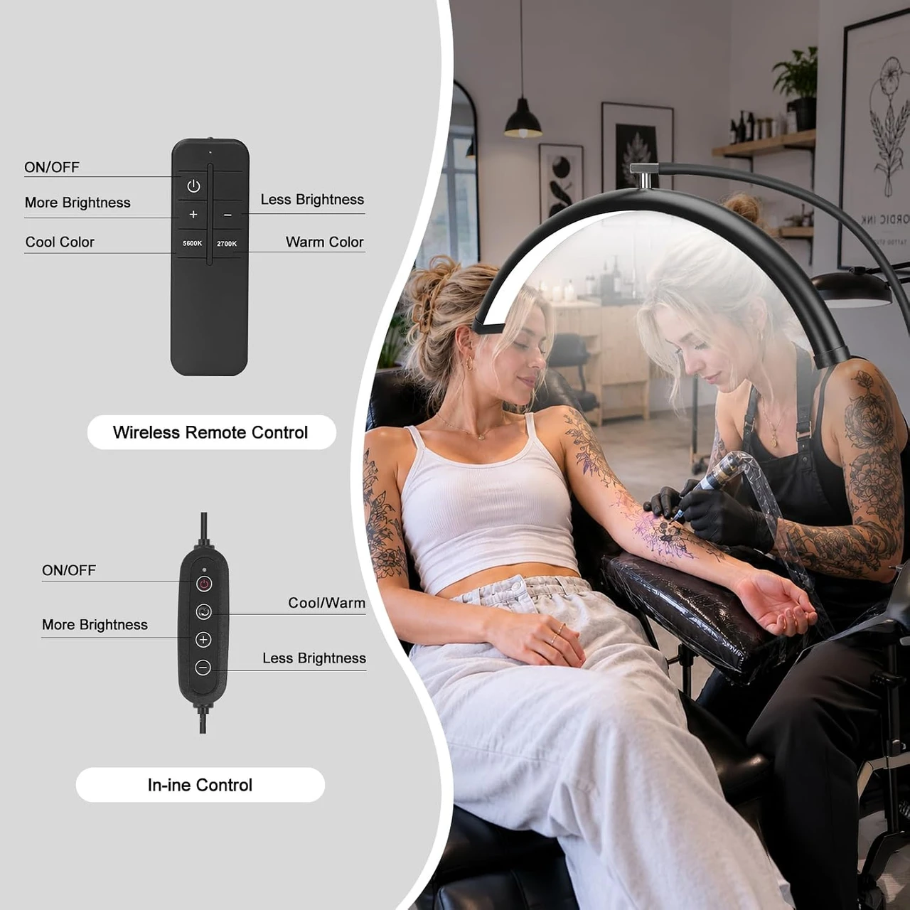 Half Moon Tattoo Light, flexible gooseneck floor stand
