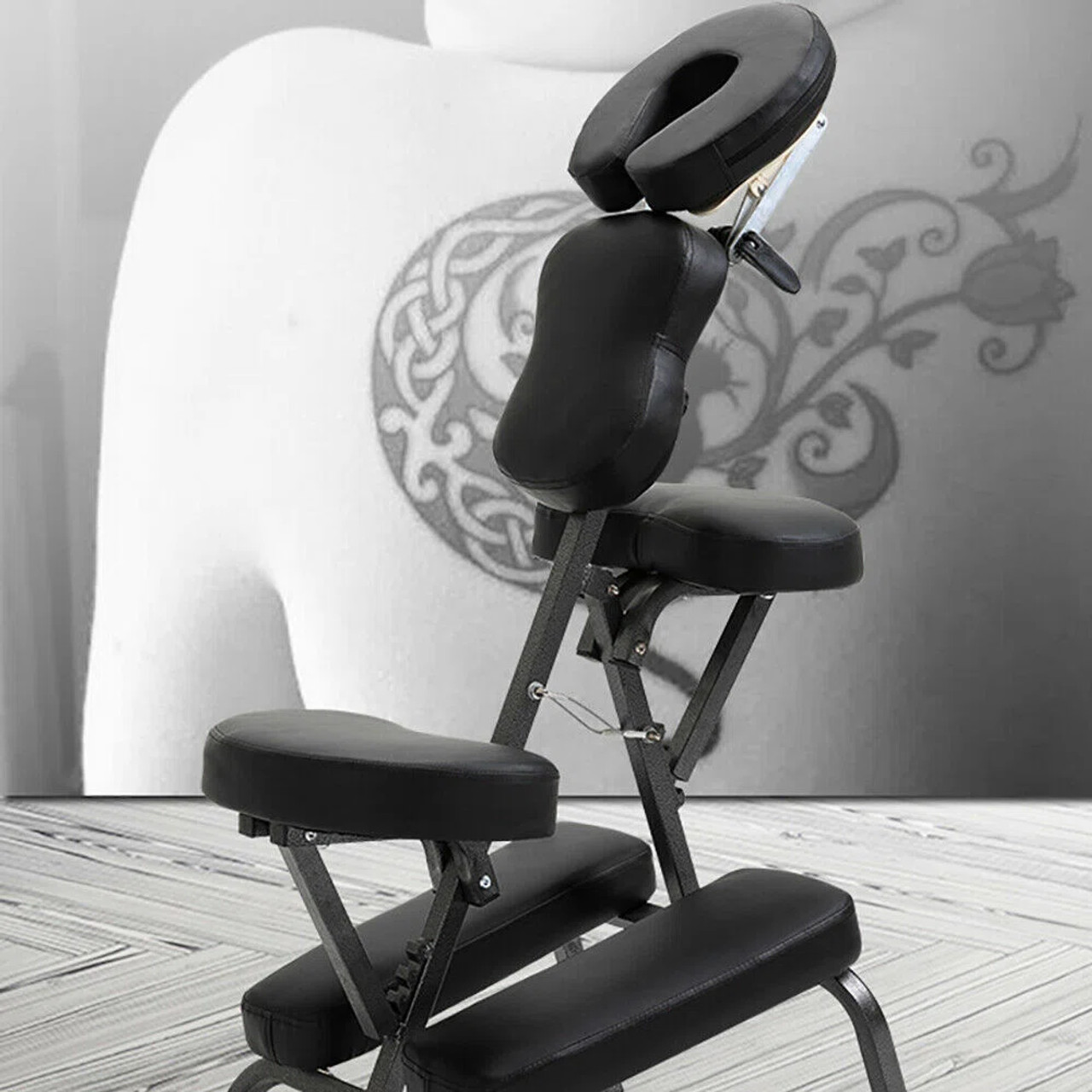 Faux Leather Folding Portable Tattoo Chair, black