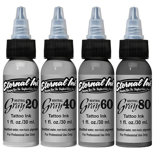Eternal Neutral Grey Ink Set  4 bottles of 1oz Each  Aarika Tattoo Supply