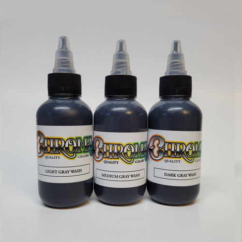 CHROMA 3 Bottle Gray Wash Set Tattoo Ink 1oz.