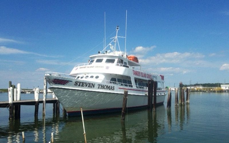 The passenger boat Steven Thomas tied up at the Tangier Island dock.