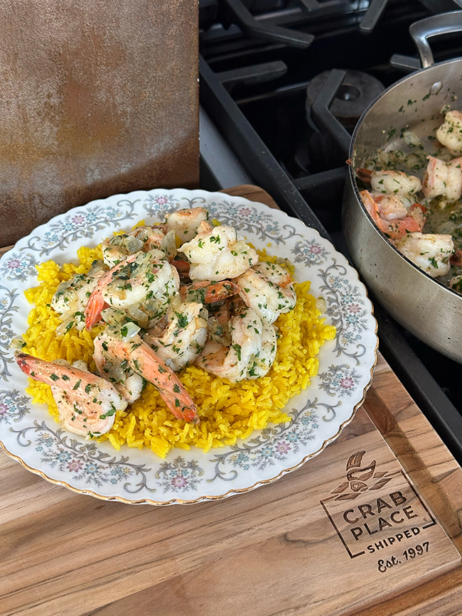 Fresh shrimp on rice