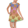 Girls Cap Sleeve Pleated Dress - Mickey Waffles Rainbow