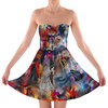 Sweetheart Strapless Skater Dress - Watercolor Villains