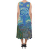 Belted Chiffon Midi Dress - Van Gogh Starry Night
