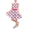 Girls Short Sleeve Skater Dress - Watercolor Minnie Mouse In Pink