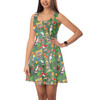 Sleeveless Flared Dress - Orange Bird & Tiki Friends