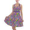 Halter Vintage Style Dress - Figment Watercolor Rainbow