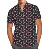 Men's Button Down Short Sleeve Shirt - Pink Glitter Minnie Ears and Mickey Balloons