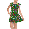 Girls Cap Sleeve Pleated Dress - Disney Christmas Baubles on Green