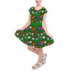 Girls Short Sleeve Skater Dress - Disney Christmas Baubles on Green