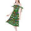 Strapless Bardot Midi Dress - Disney Christmas Baubles on Green