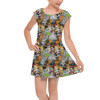 Girls Cap Sleeve Pleated Dress - Sketched Cute Star Wars Characters