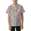 Kids' Button Down Short Sleeve Shirt - Neon Floral Stitch & Angel