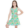 Girls Sleeveless Dress - Neon Floral Tangerine Goofy & Pluto