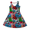 Girls Sleeveless Dress - Superhero Stitch - All Heroes Stacked