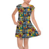 Girls Cap Sleeve Pleated Dress - Superhero Stitch - Comic Book