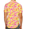 Men's Button Down Short Sleeve Shirt - Neon Tropical Floral Mickey & Friends