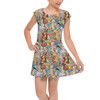 Girls Cap Sleeve Pleated Dress - Sketched Pooh Characters