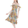 Strapless Bardot Midi Dress - Sketched Pooh Characters