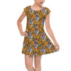 Girls Cap Sleeve Pleated Dress - Retro Floral R2D2 Droid