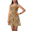 Sleeveless Flared Dress - Retro Floral R2D2 Droid