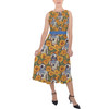 Belted Chiffon Midi Dress - Retro Floral R2D2 Droid