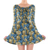 Longsleeve Skater Dress - Retro Floral C3PO Droid