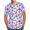 Men's Button Down Short Sleeve Shirt - Princess And Classic Animation Silhouettes