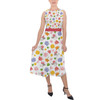 Belted Chiffon Midi Dress - White Floral Mickey & Minnie