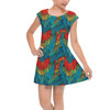 Girls Cap Sleeve Pleated Dress - Animal Print - Macaw Parrot