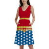 V-Neck Pocket Skater Dress - Wonder Woman Super Hero Inspired