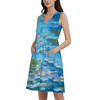 Button Front Pocket Dress - Monet Water Lillies