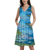 V-Neck Pocket Skater Dress - Monet Water Lillies