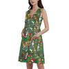 Button Front Pocket Dress - Orange Bird & Tiki Friends