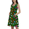 Button Front Pocket Dress - Disney Christmas Baubles on Green