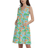 Button Front Pocket Dress - Neon Floral Tangerine Goofy & Pluto