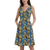 V-Neck Pocket Skater Dress - Retro Floral C3PO Droid