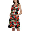 Button Front Pocket Dress - Vader Holiday Christmas Poinsettias