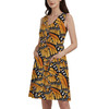 Button Front Pocket Dress - Animal Print - Monarch Butterfly