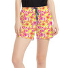 Women's Run Shorts with Pockets - Neon Tropical Floral Mickey & Friends