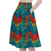 A-Line Pocket Skirt - Animal Print - Macaw Parrot