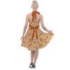 Halter Vintage Style Dress - Orange Crystal Moths